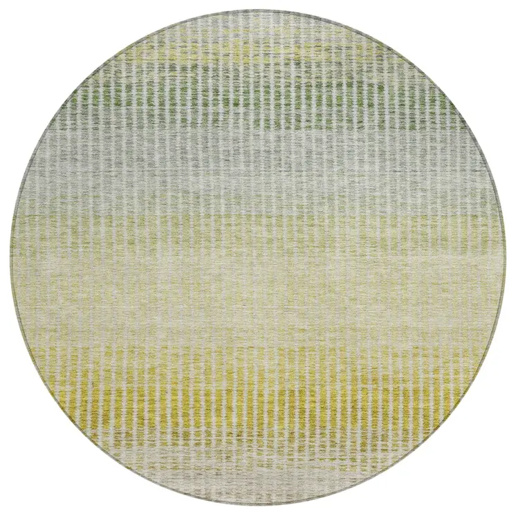 8' Brown Gold And Beige Round Striped Washable Indoor Outdoor Area Rug