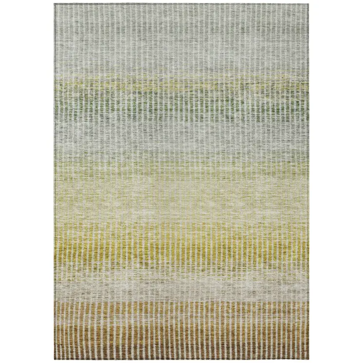 9' X 12' Brown Gold And Beige Striped Washable Indoor Outdoor Area Rug