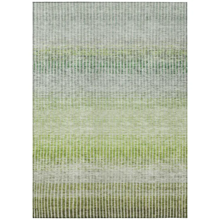 9' X 12' Olive Green And Gray Striped Washable Indoor Outdoor Area Rug
