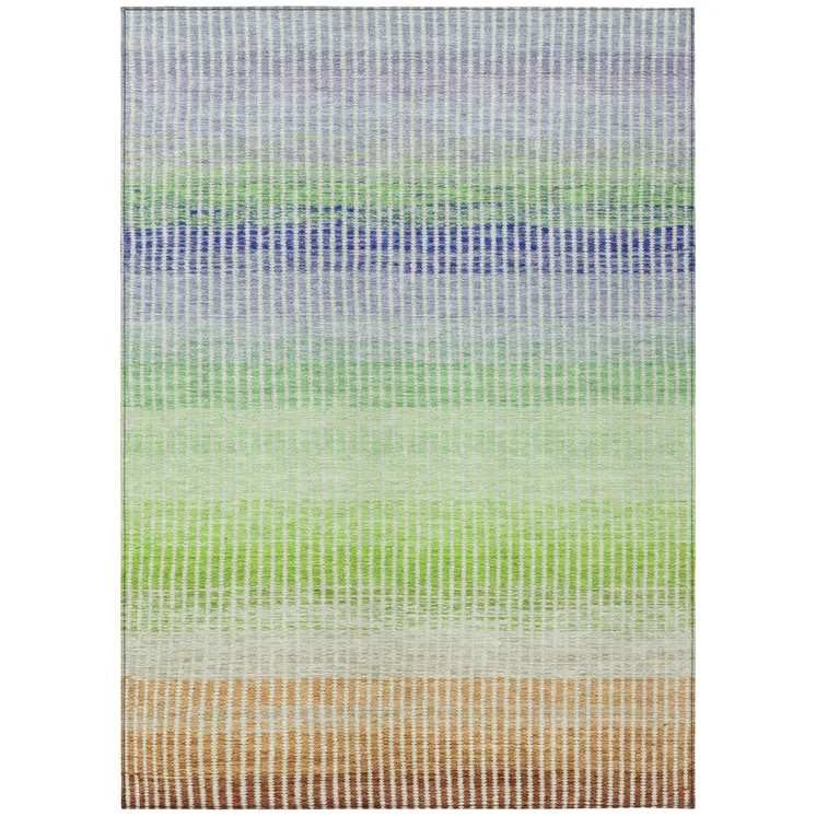 10' X 14' Orange Green And Blue Striped Washable Indoor Outdoor Area Rug