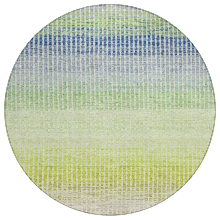 8' Chili Red Green And Blue Round Striped Washable Indoor Outdoor Area Rug