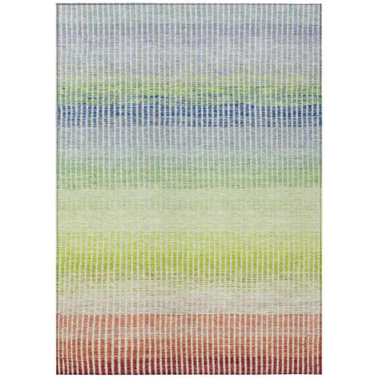9' X 12' Chili Red Green And Blue Striped Washable Indoor Outdoor Area Rug