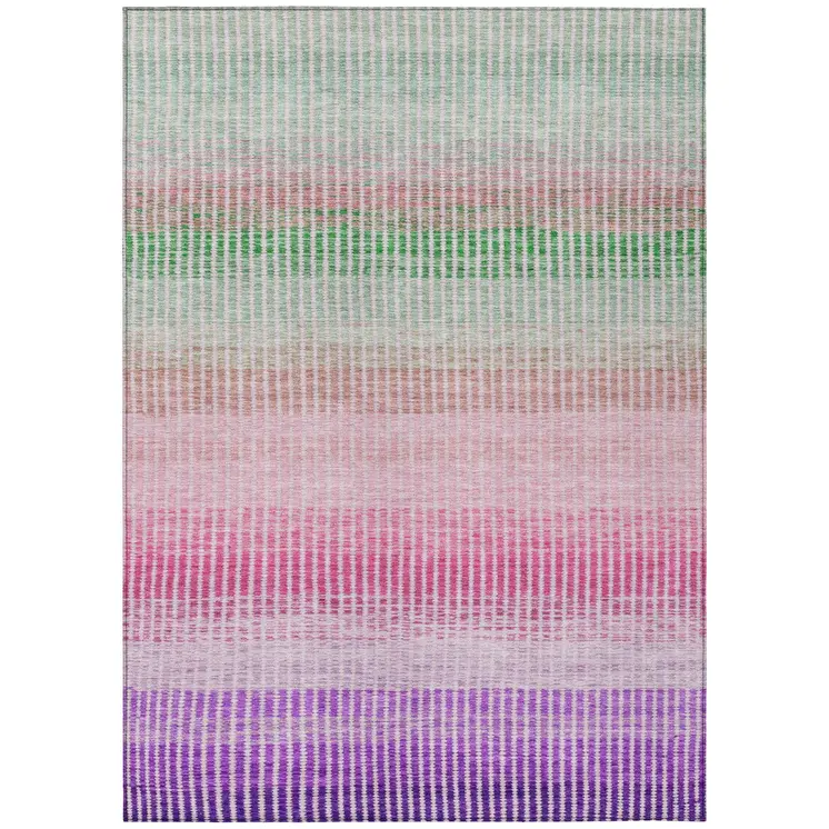 5' X 8' Purple Pink And Green Striped Washable Indoor Outdoor Area Rug