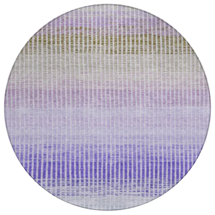 8' Teal Blue Purple And Gray Round Striped Washable Indoor Outdoor Area Rug