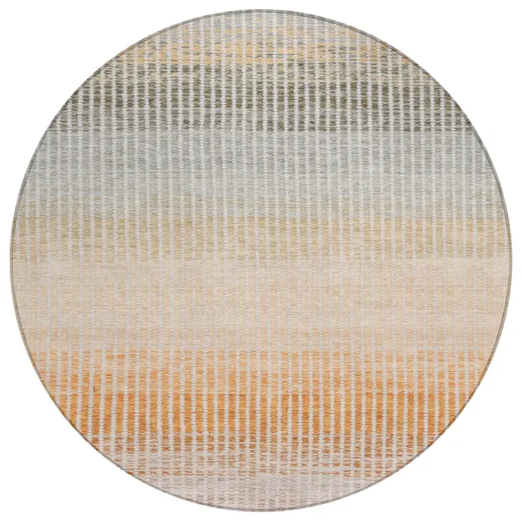 8' Terra Cotta Orange And Gray Round Striped Washable Indoor Outdoor Area Rug