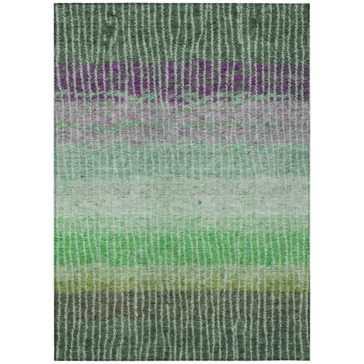 5' X 8' Fern Green And Purple Striped Washable Indoor Outdoor Area Rug