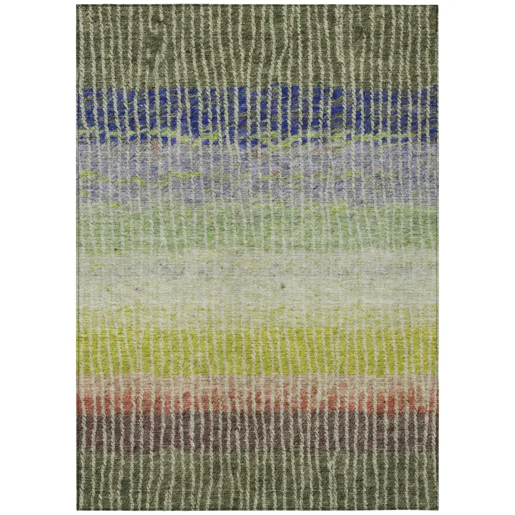 5' X 8' Olive Green Red And Purple Striped Washable Indoor Outdoor Area Rug