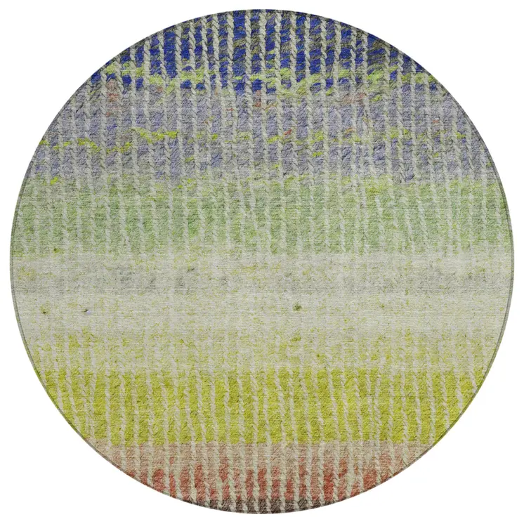 8' Olive Green Red And Purple Round Striped Washable Indoor Outdoor Area Rug