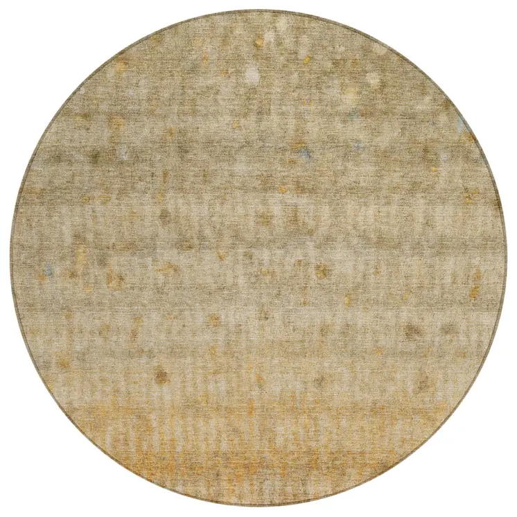 8' Beige And Gold Round Striped Washable Indoor Outdoor Area Rug