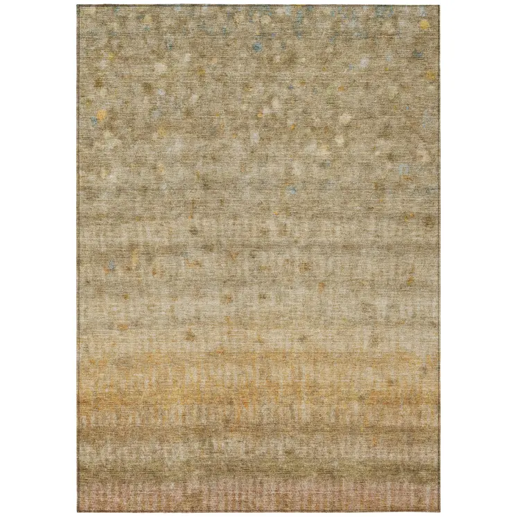 9' X 12' Beige And Gold Striped Washable Indoor Outdoor Area Rug