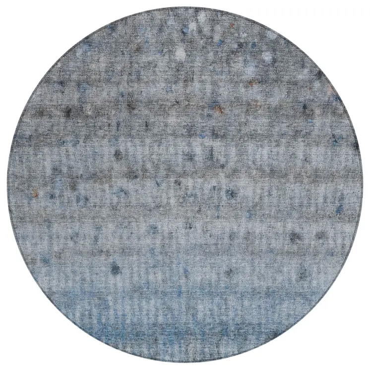 8' Blue And Gray Round Striped Washable Indoor Outdoor Area Rug