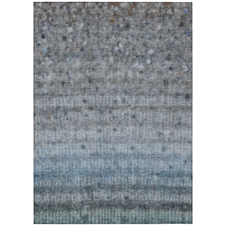 8' X 10' Blue And Gray Striped Washable Indoor Outdoor Area Rug