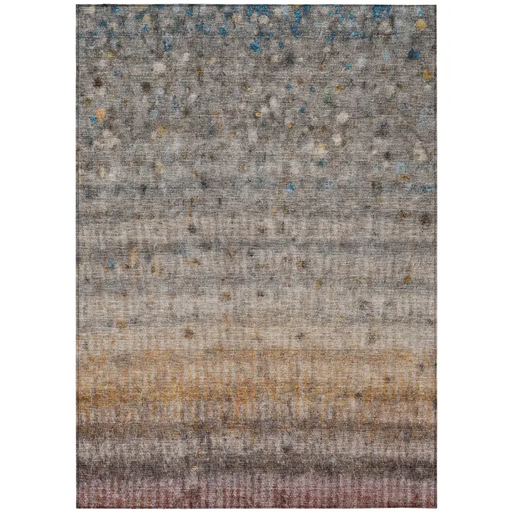 10' X 14' Gray And Copper Striped Washable Indoor Outdoor Area Rug