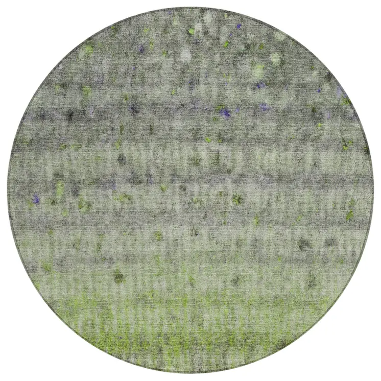 8' Green And Gray Round Striped Washable Indoor Outdoor Area Rug