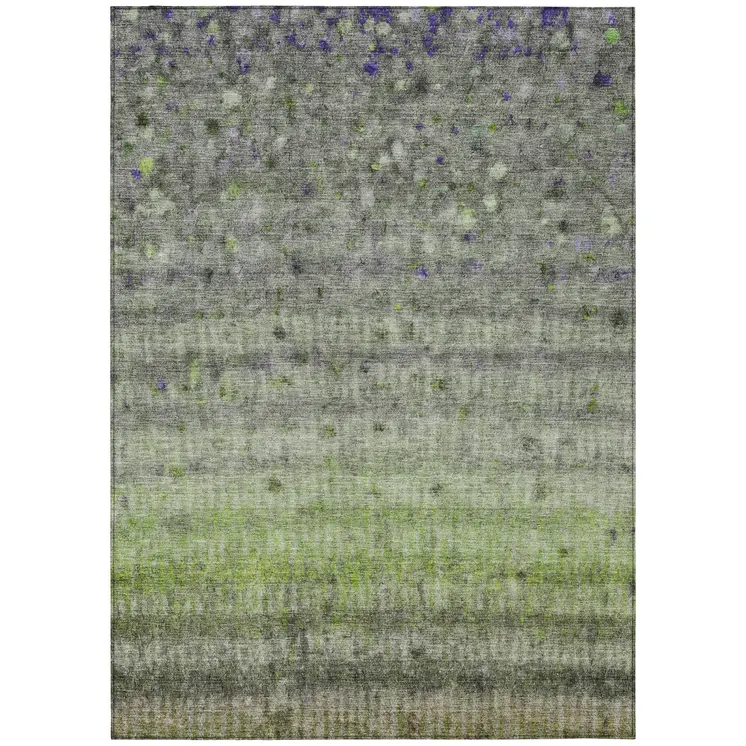 8' X 10' Green And Gray Striped Washable Indoor Outdoor Area Rug