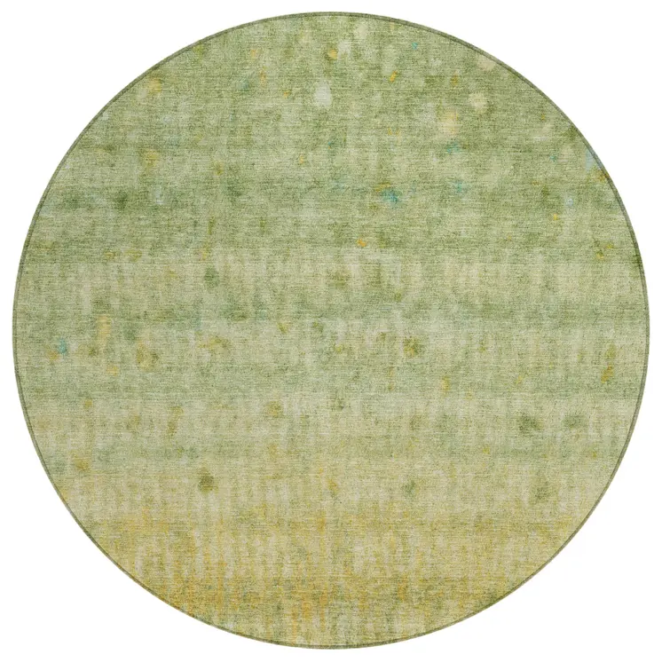 8' Sage And Gold Round Striped Washable Indoor Outdoor Area Rug