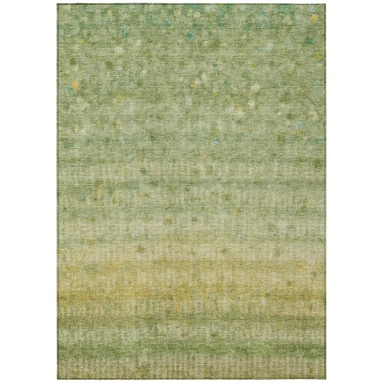 10' X 14' Sage And Gold Striped Washable Indoor Outdoor Area Rug