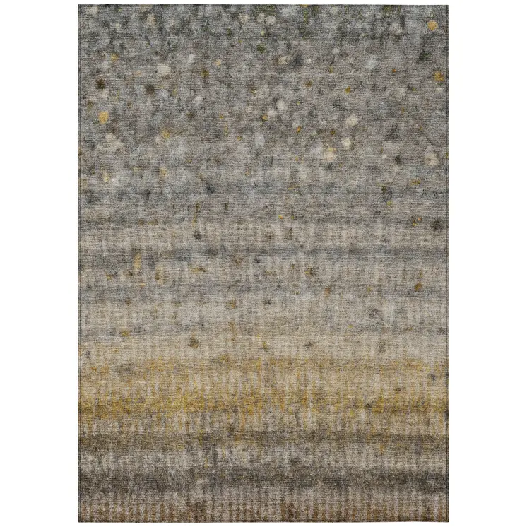 10' X 14' Taupe And Gold Striped Washable Indoor Outdoor Area Rug