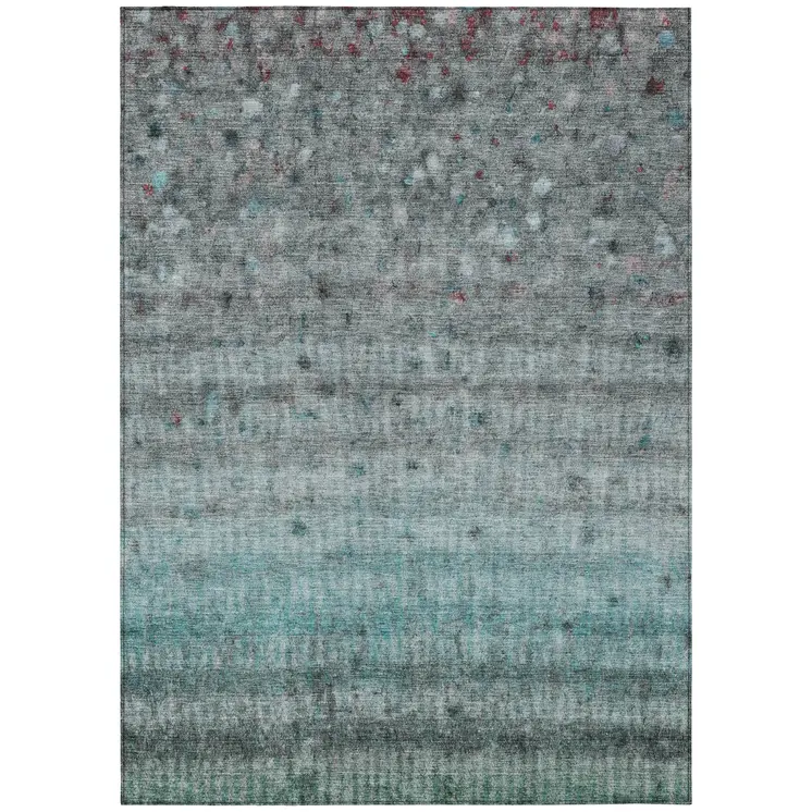 8' X 10' Teal Blue And Gray Striped Washable Indoor Outdoor Area Rug