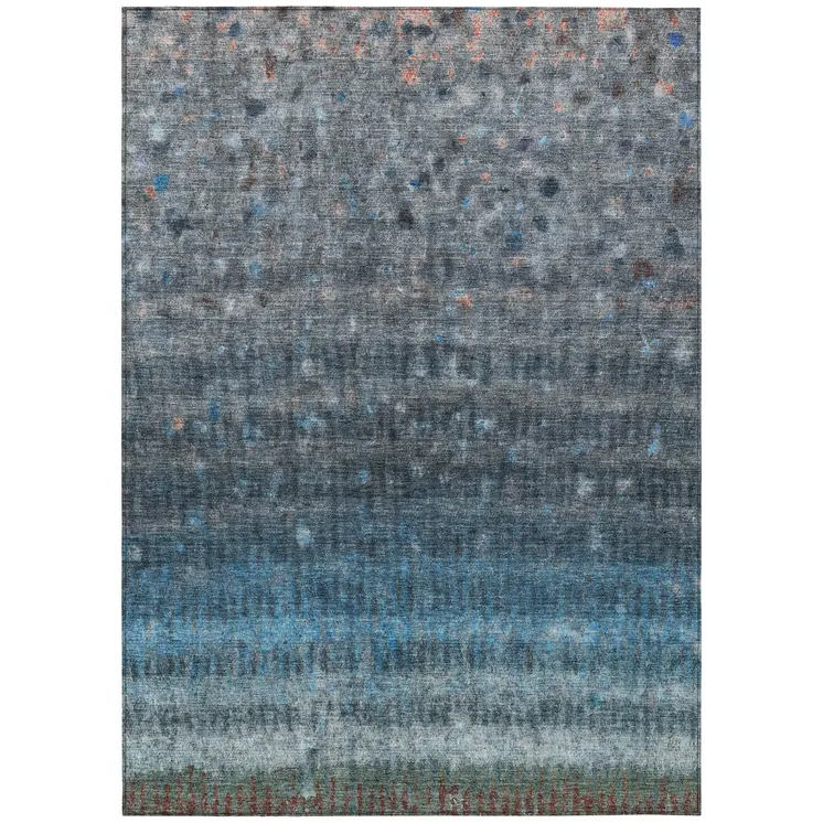 5' X 8' Blue And Gray Striped Washable Indoor Outdoor Area Rug