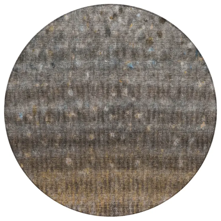 8' Brown And Beige Round Striped Washable Indoor Outdoor Area Rug