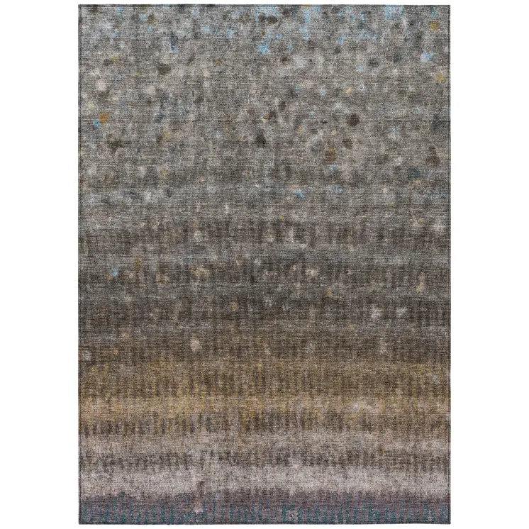 10' X 14' Brown And Beige Striped Washable Indoor Outdoor Area Rug