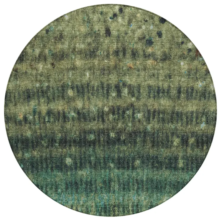 8' Fern Green And Gray Round Striped Washable Indoor Outdoor Area Rug