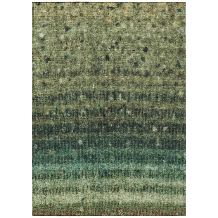 8' X 10' Fern Green And Gray Striped Washable Indoor Outdoor Area Rug