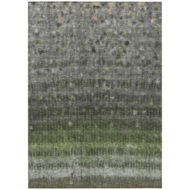 5' X 8' Olive Green And Gray Striped Washable Indoor Outdoor Area Rug