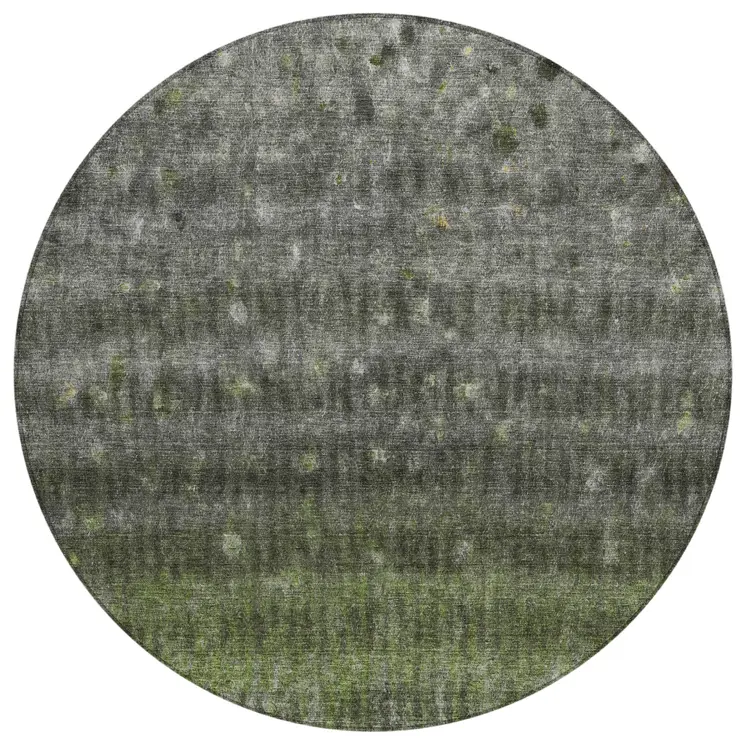 8' Olive Green And Gray Round Striped Washable Indoor Outdoor Area Rug