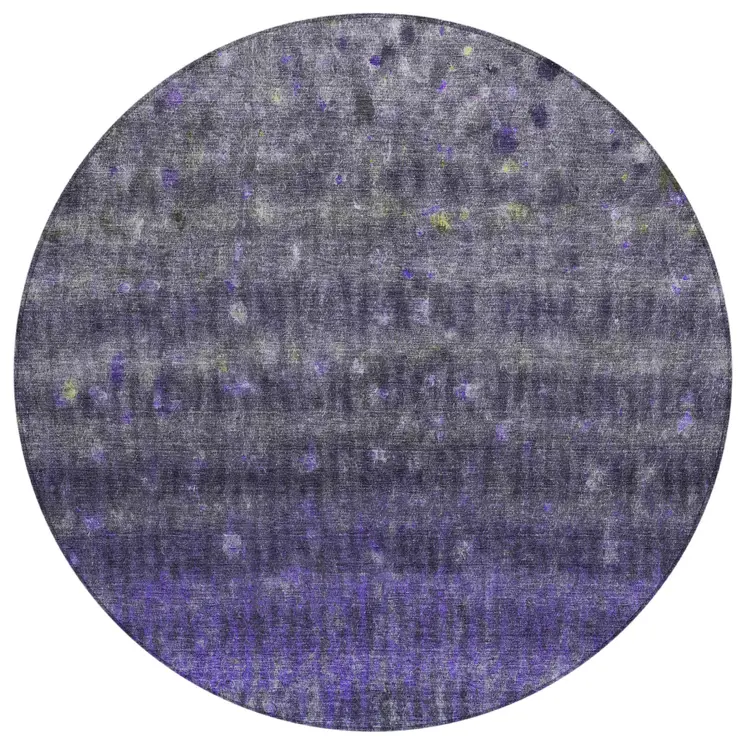 8' Purple And Gray Round Striped Washable Indoor Outdoor Area Rug