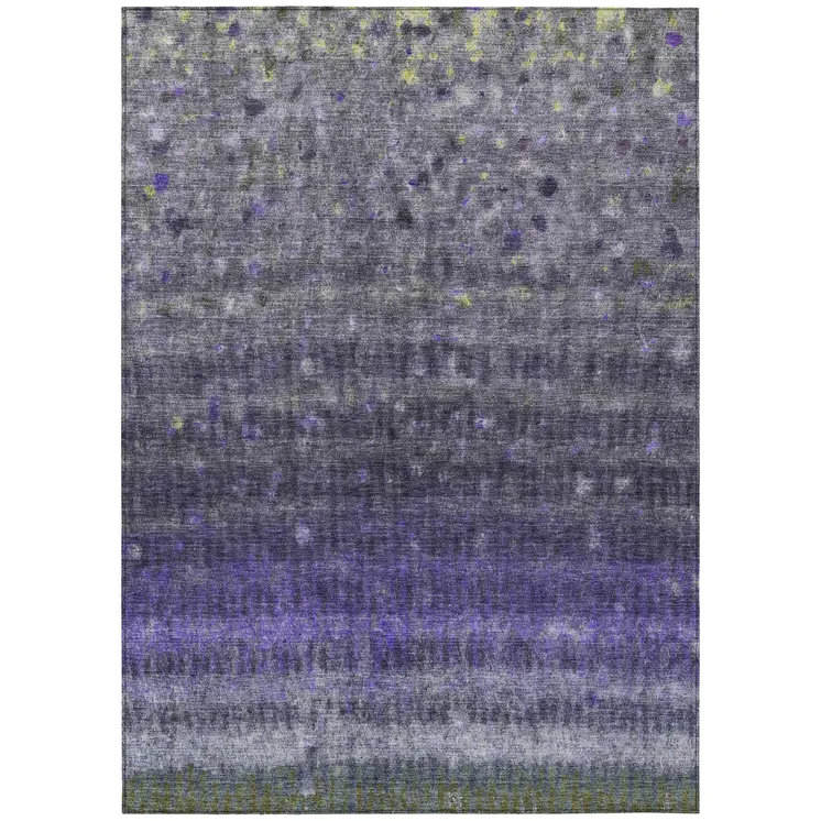 8' X 10' Purple And Gray Striped Washable Indoor Outdoor Area Rug