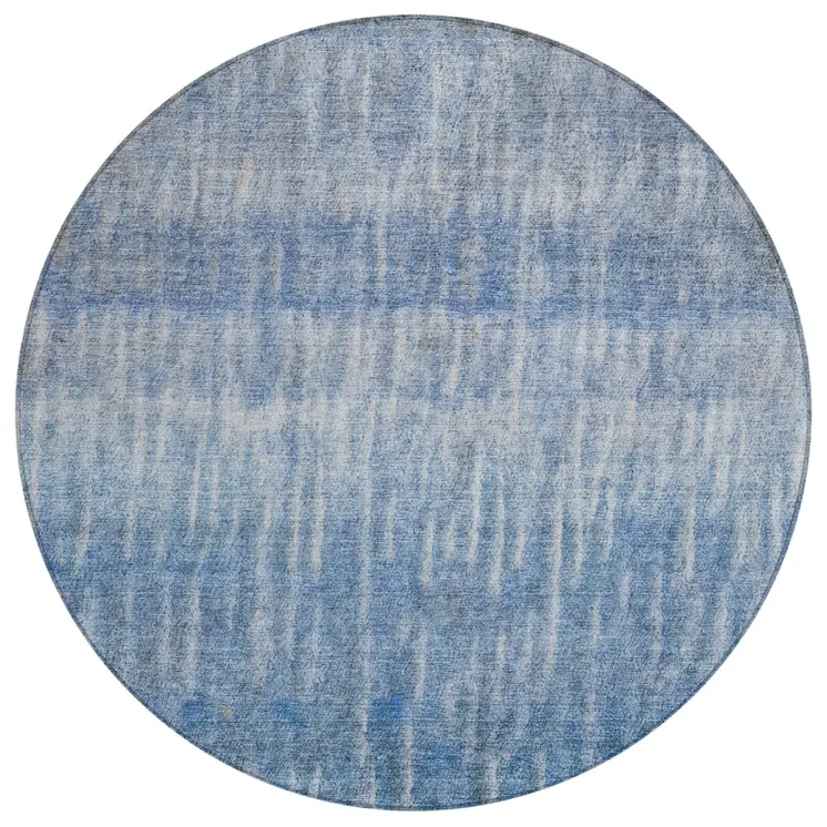 8' Blue And Ivory Round Abstract Washable Indoor Outdoor Area Rug