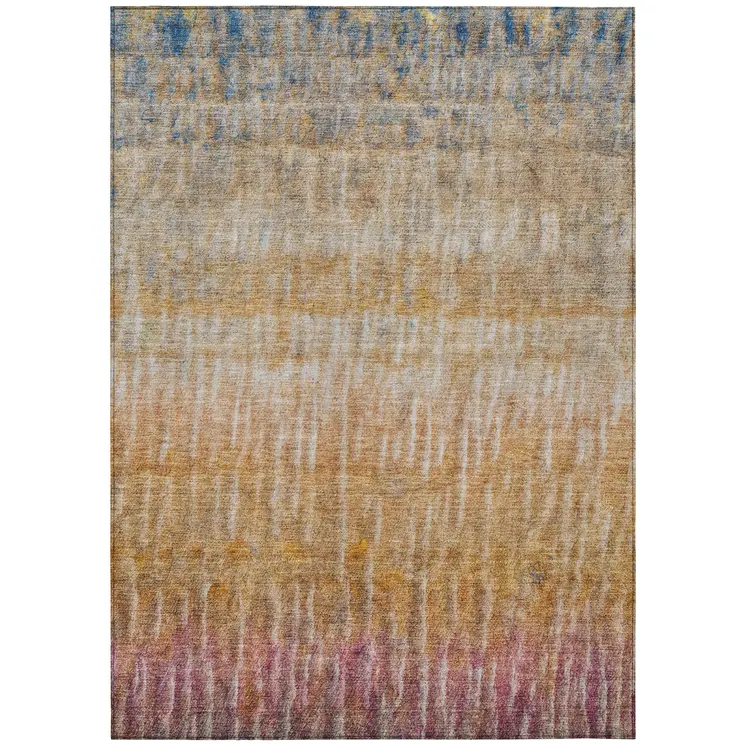 5' X 8' Orange Blue And Beige Abstract Washable Indoor Outdoor Area Rug