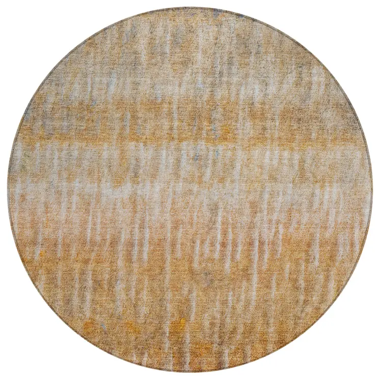 8' Orange Blue And Beige Round Abstract Washable Indoor Outdoor Area Rug