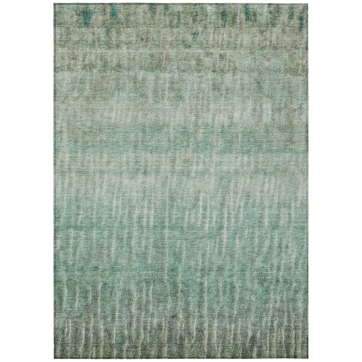 3' X 5' Teal Blue And Beige Abstract Washable Indoor Outdoor Area Rug