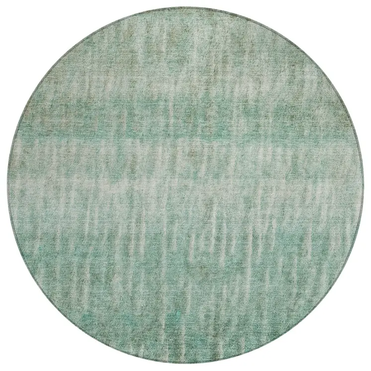 8' Teal Blue And Beige Round Abstract Washable Indoor Outdoor Area Rug