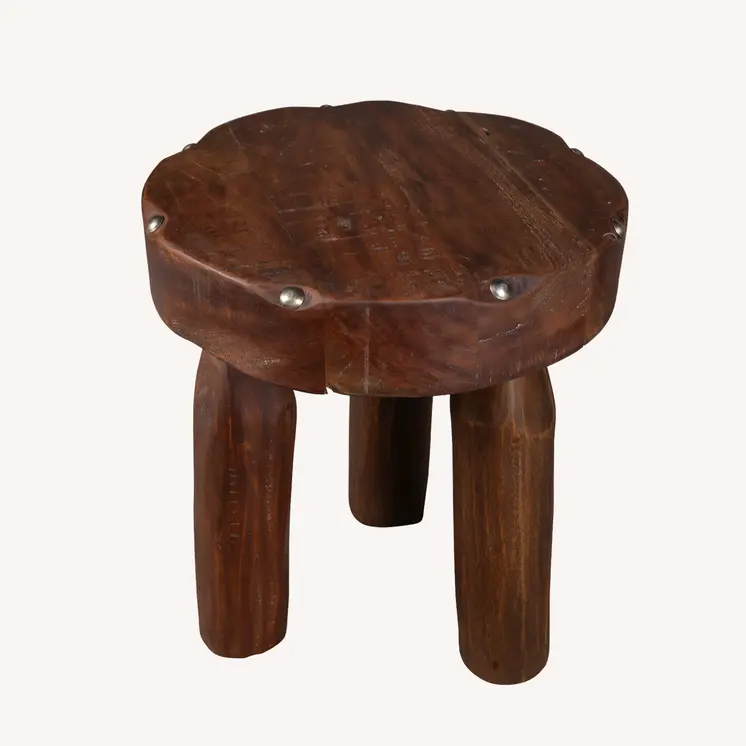 19" Brown Solid Wood Round End Table