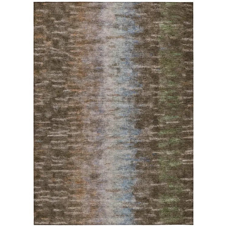 5' X 8' Brown Green And Ivory Abstract Washable Indoor Outdoor Area Rug