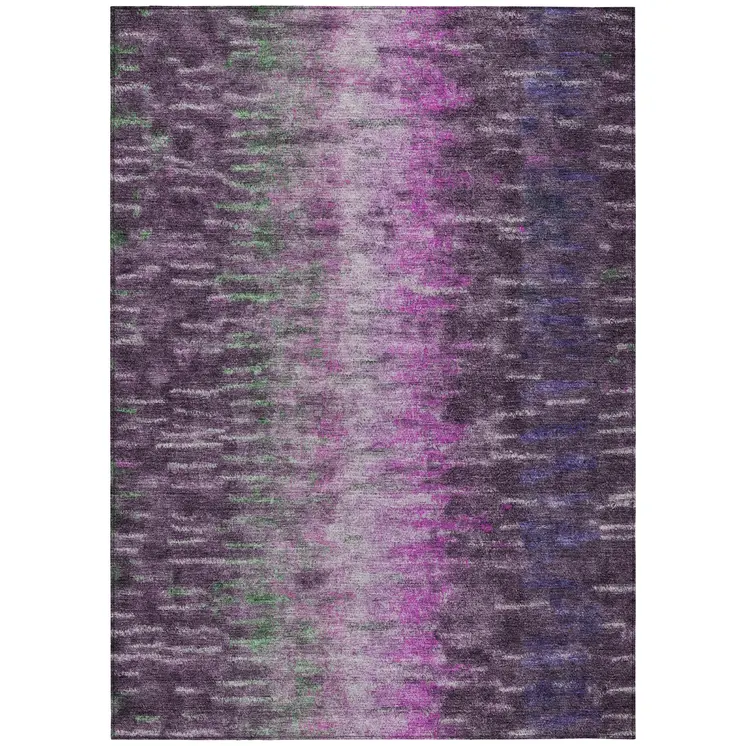 8' X 10' Eggplant Green And Blue Abstract Washable Indoor Outdoor Area Rug