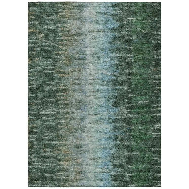 10' X 14' Emerald Teal Blue And Ivory Abstract Washable Indoor Outdoor Area Rug