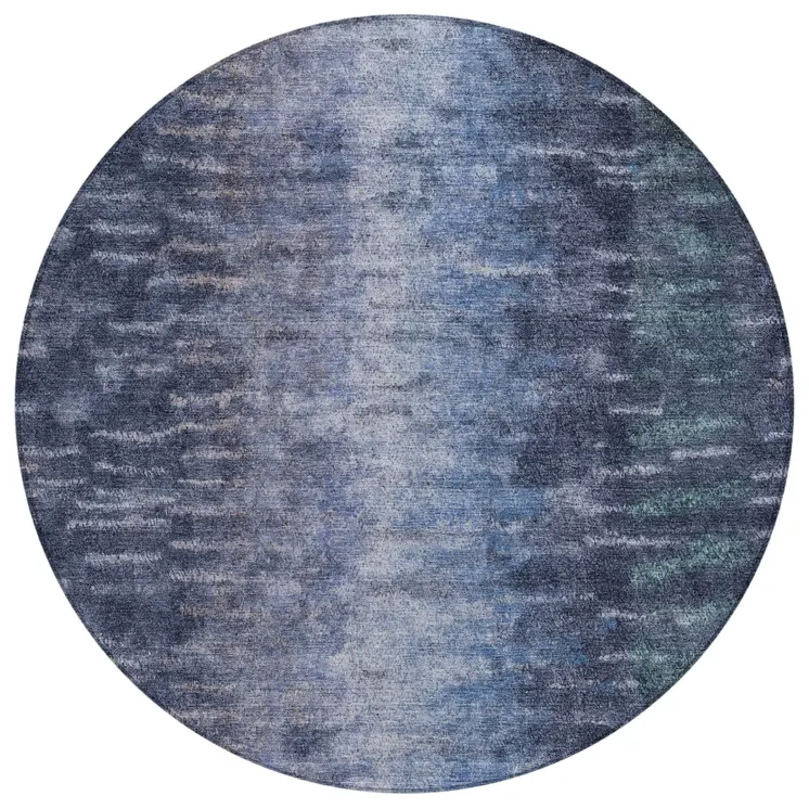 8' Navy Blue And Ivory Round Abstract Washable Indoor Outdoor Area Rug
