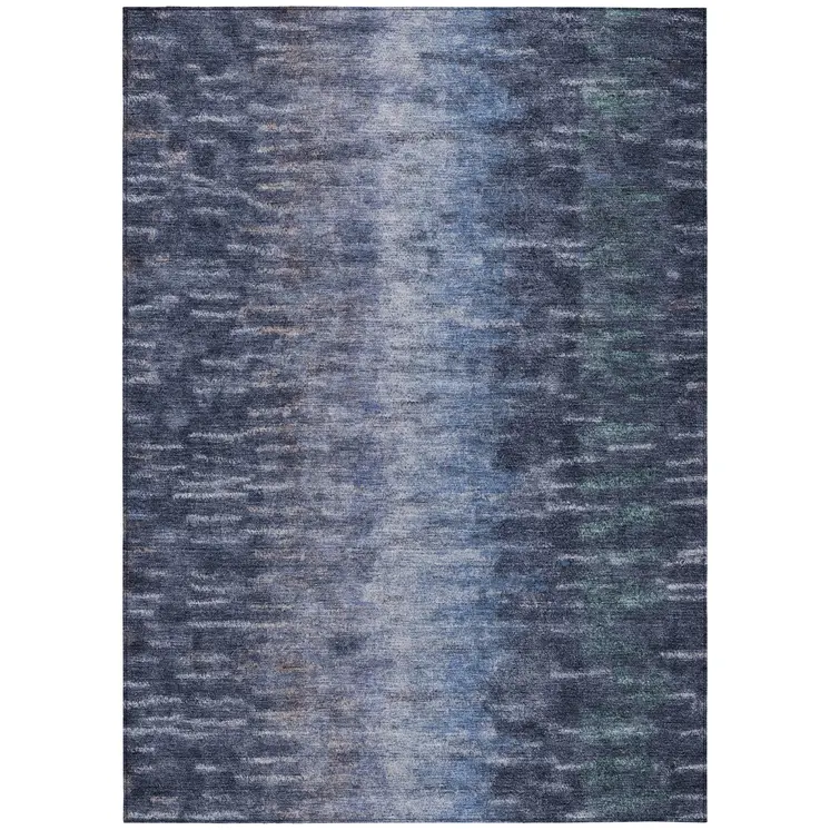 10' X 14' Navy Blue And Ivory Abstract Washable Indoor Outdoor Area Rug