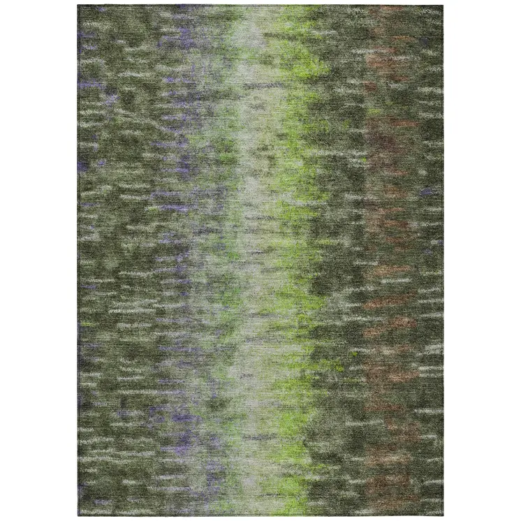 10' X 14' Olive Green Brown And Purple Abstract Washable Indoor Outdoor Area Rug