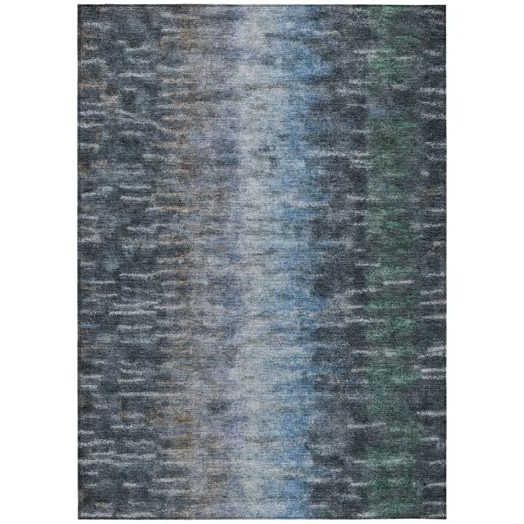 8' X 10' Teal Blue And Gray Abstract Washable Indoor Outdoor Area Rug