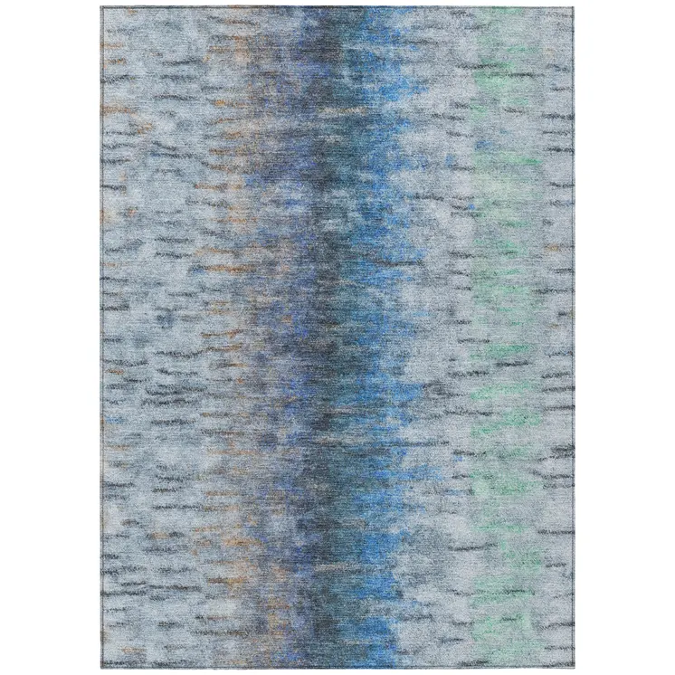 3' X 5' Blue And Ivory Abstract Washable Indoor Outdoor Area Rug
