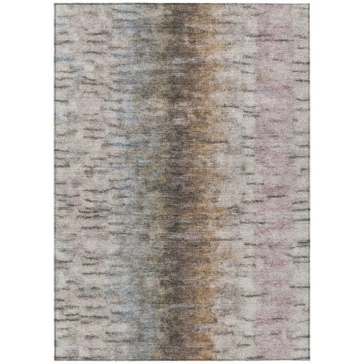 5' X 8' Brown Taupe And Ivory Abstract Washable Indoor Outdoor Area Rug