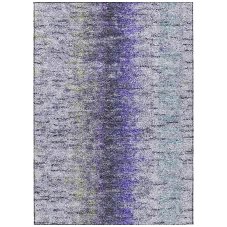 5' X 8' Purple Ivory And Gray Abstract Washable Indoor Outdoor Area Rug