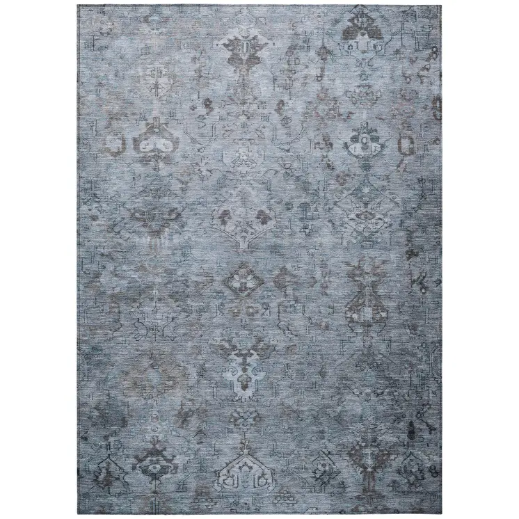 3' X 5' Blue Gray And Ivory Medallion Washable Indoor Outdoor Area Rug
