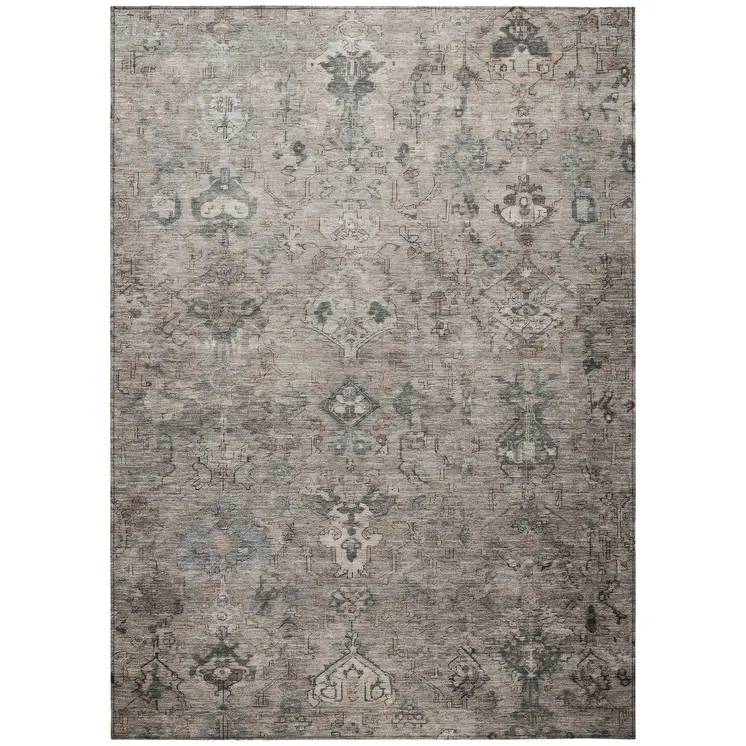5' X 8' Taupe And Gray Medallion Washable Indoor Outdoor Area Rug